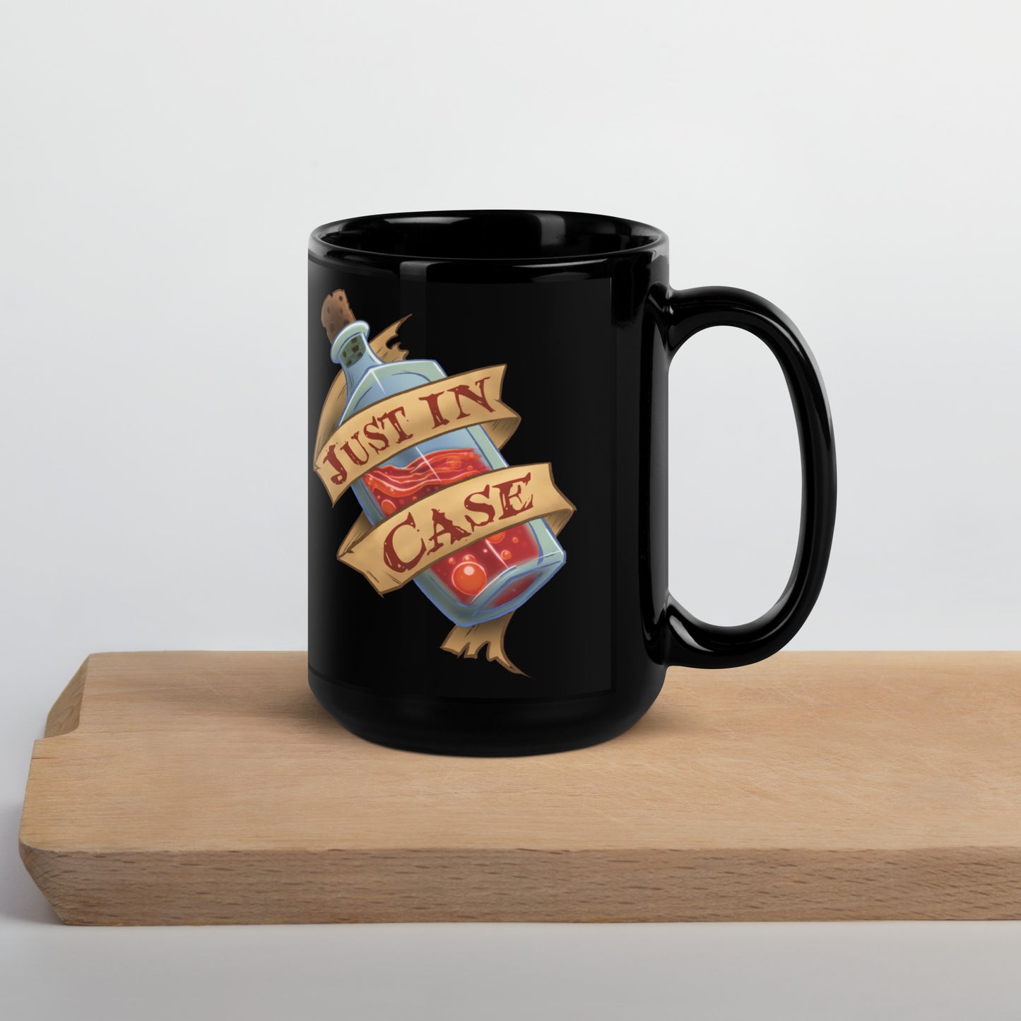 "Just In Case" Black Glossy Mug